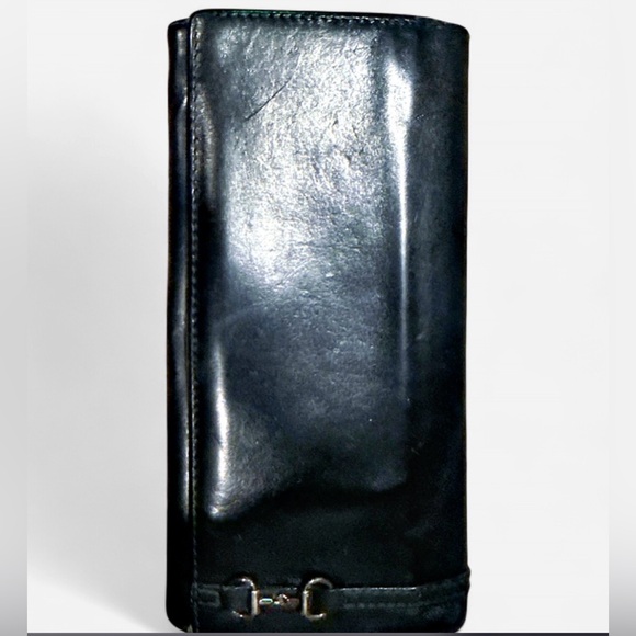 Authentic Gucci Black Guccissima Leather Wallet Horsebit AccentLuxury Wallet